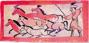 西晋墓壁砖画——牧马